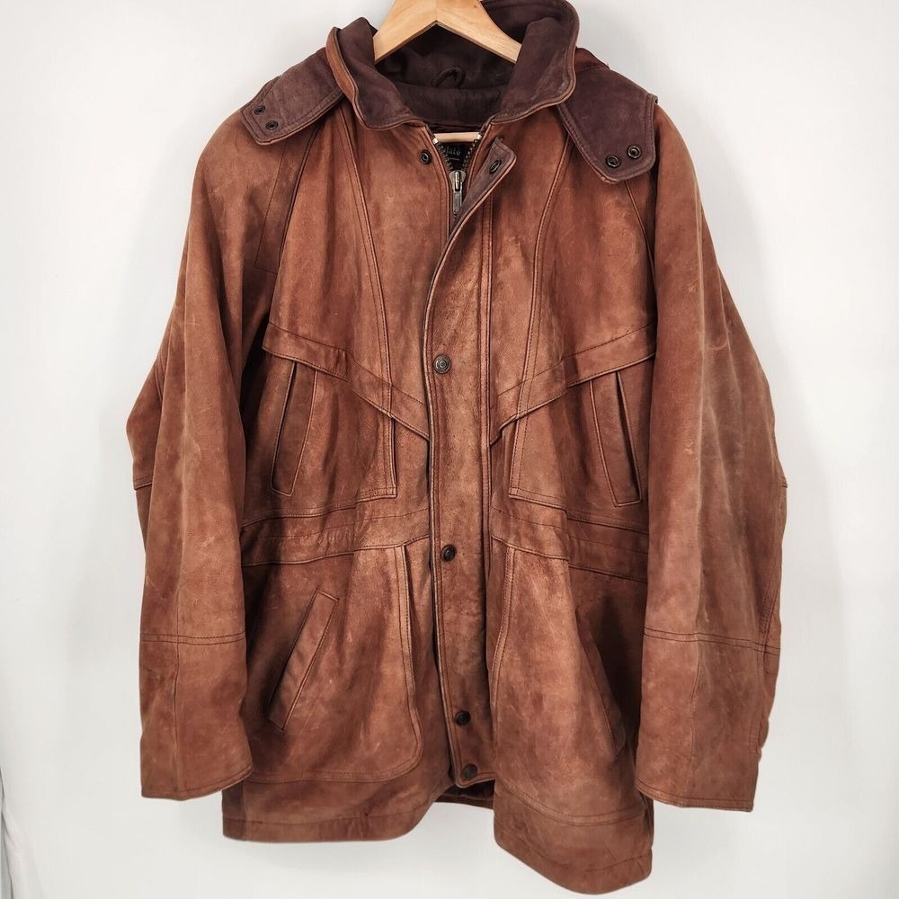 Vintage Wilsons Brown Leather Jacket‎ Small Mens Lined Insulated Heavy Hooded